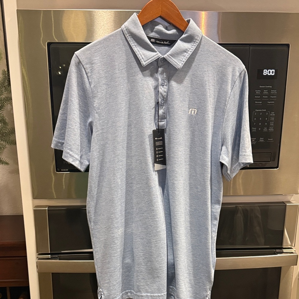 Travis Mathew Pro Polo - Heather Light Blue Polo - Med. Style - Zinna New w/ Tag